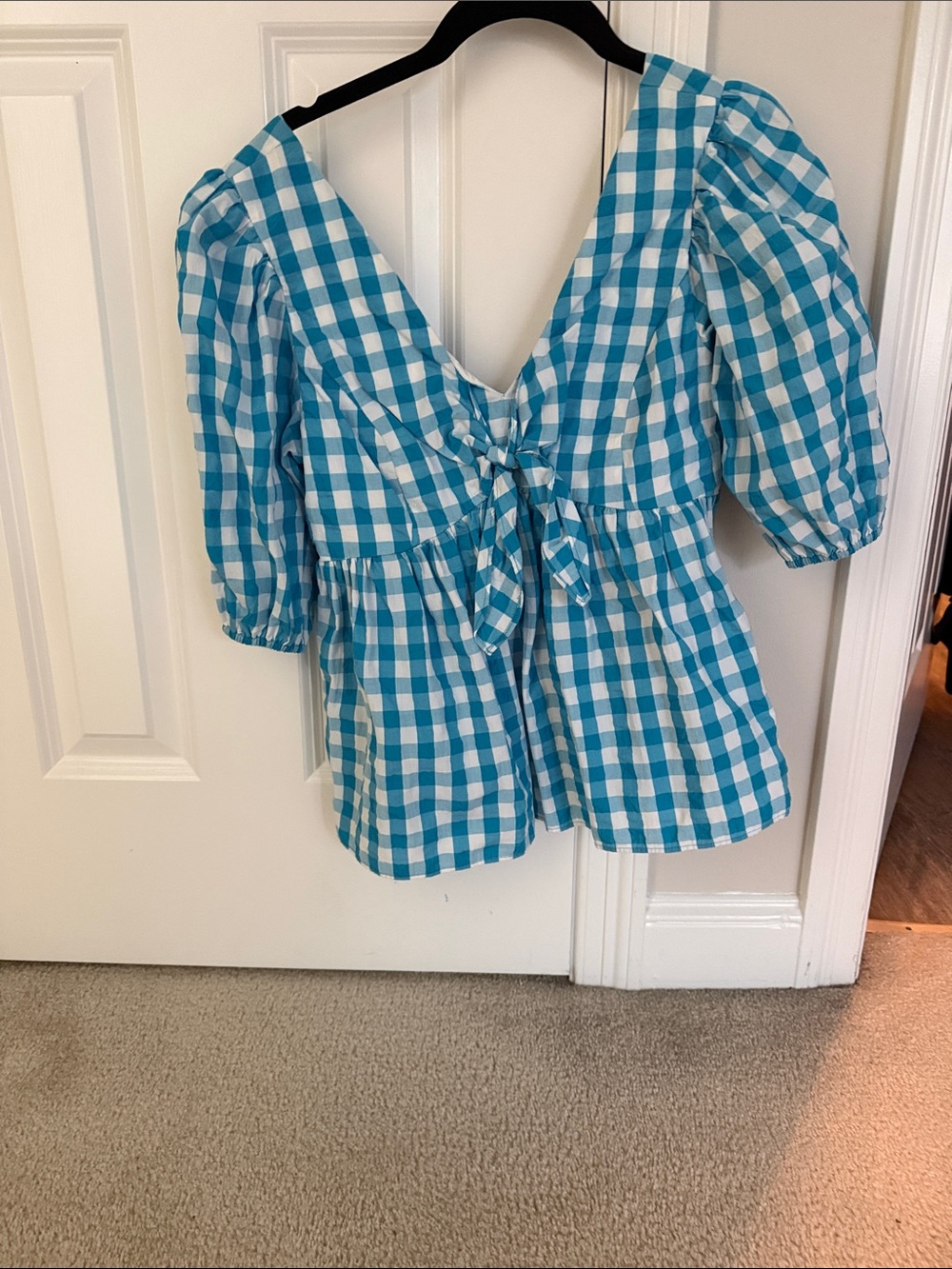Lilly Pulitzer Blue Gingham Tie-Front Peplum Top - Women